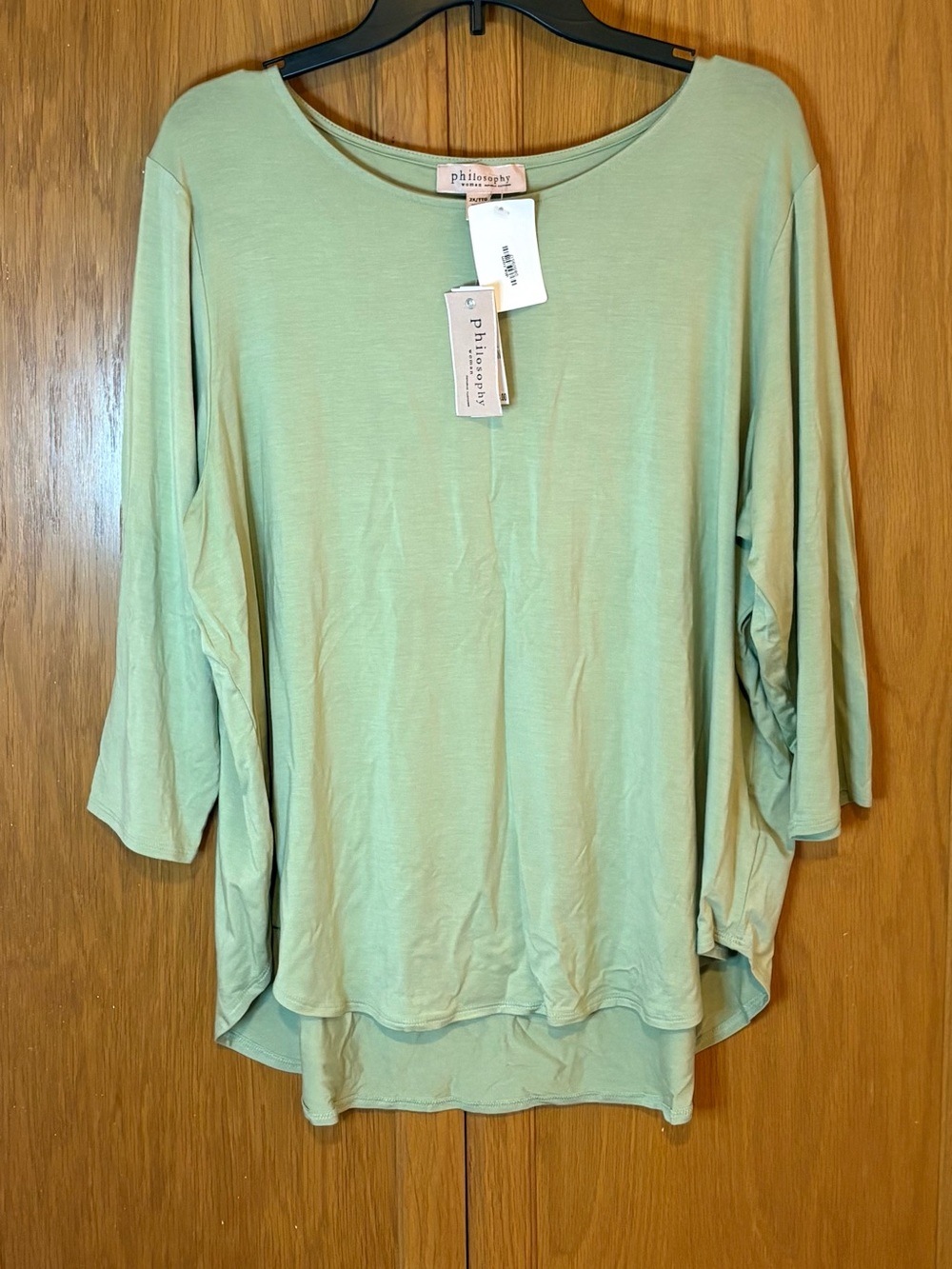 Philosophy 3/4 Sleeve High Low Green Top Size 2X Woman NWT